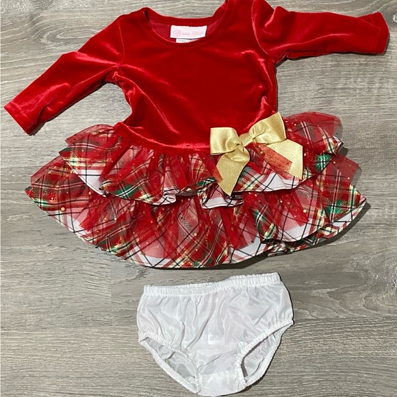 BONNIE BABY - Beautiful Red Velour Baby Dress 3/6 months - Picture 2 of 5